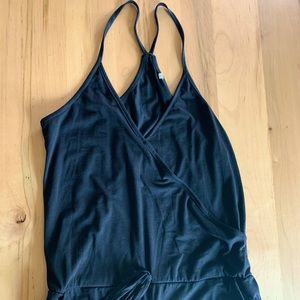 Black racer back jumpsuit.